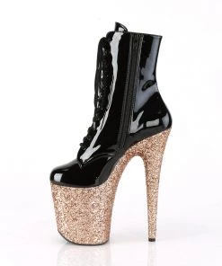 Pleaser Direct Flamingo 1020LG Black Patent And Rose Gold Glitter Boots Larger Size Shoes