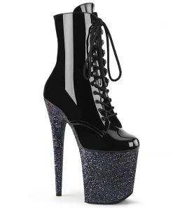 Pleaser Direct Flamingo 1020LG Black Patent And Glitter Boots