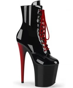 Pleaser Direct Flamingo 1020RH Black Patent & Red Ankle Boots