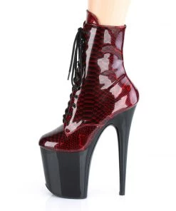 Pleaser Direct Flamingo 1020SP Red And Black Snake Print Ankle Boot