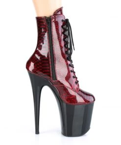 Pleaser Direct Flamingo 1020SP Red And Black Snake Print Ankle Boot