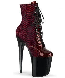 Pleaser Direct Flamingo 1020SP Red And Black Snake Print Ankle Boot