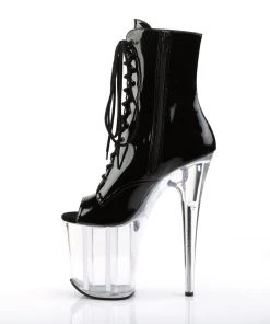 Pleaser Direct Flamingo 1021 Black Patent & Clear Peep Toe Boots Larger Size Shoes