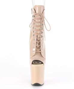 Pleaser Direct Larger Size Shoes Flamingo 1021 Nude Patent Peep Toe Ankle Boots