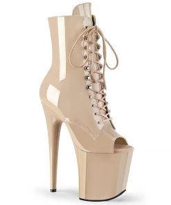 Pleaser Direct Larger Size Shoes Flamingo 1021 Nude Patent Peep Toe Ankle Boots