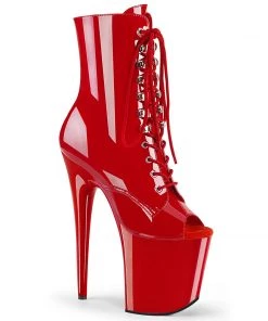 Pleaser Direct Flamingo 1021 Red Patent Peep Toe Ankle Boots Larger Size Shoes
