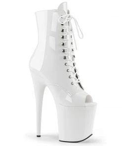 Pleaser Direct Flamingo 1021 White Patent Peep Toe Ankle Boots