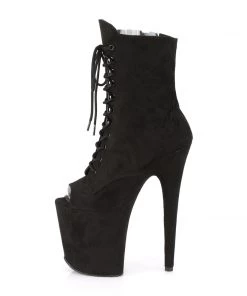 Pleaser Direct Flamingo 1021FS Black Faux Suede Peep Toe Boots Larger Size Shoes