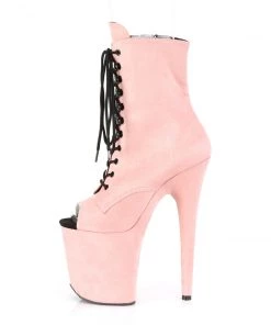 Pleaser Direct Flamingo 1021FS Baby Pink Faux Suede Peep Toe Boots Larger Size Shoes