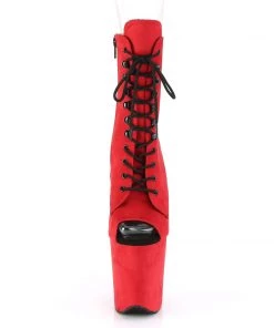 Pleaser Direct Flamingo 1021FS Red Faux Suede Peep Toe Boots Larger Size Shoes