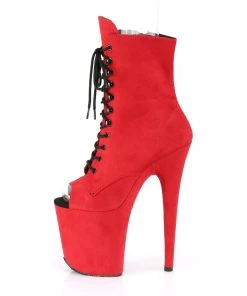 Pleaser Direct Flamingo 1021FS Red Faux Suede Peep Toe Boots Larger Size Shoes