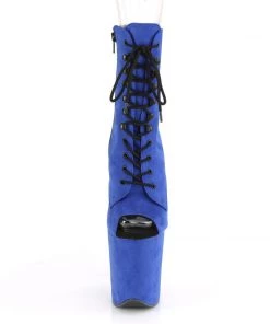Pleaser Direct Flamingo 1021FS Royal Blue Faux Suede Peep Toe Ankle Boots Larger Size Shoes