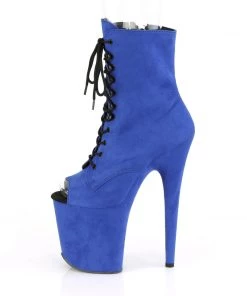 Pleaser Direct Flamingo 1021FS Royal Blue Faux Suede Peep Toe Ankle Boots Larger Size Shoes