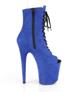 Pleaser Direct Flamingo 1021FS Royal Blue Faux Suede Peep Toe Ankle Boots Larger Size Shoes