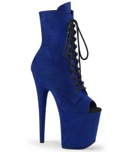 Pleaser Direct Flamingo 1021FS Royal Blue Faux Suede Peep Toe Ankle Boots Larger Size Shoes