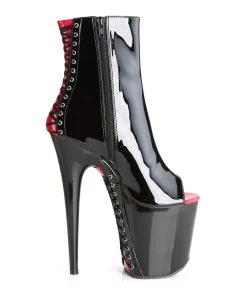 Pleaser Direct Flamingo 1025 Black And Red Corset Ankle Boots