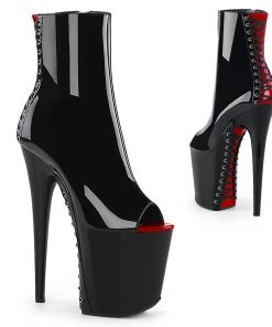 Pleaser Direct Flamingo 1025 Black And Red Corset Ankle Boots
