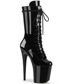 Pleaser Direct Flamingo 1050 Black Patent Leather Mid-Calf Boots