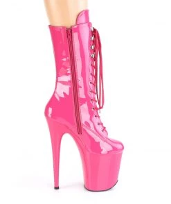 Pleaser Direct Flamingo 1050 Hot Pink Patent Leather Mid-Calf Boots Larger Size Shoes