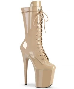 Pleaser Direct Flamingo 1050 Nude Patent Leather Mid-Calf Boots