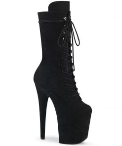 Pleaser Direct Flamingo 1050FS Black Faux Suede Mid-Calf Boots Larger Size Shoes