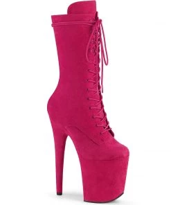Pleaser Direct Larger Size Shoes Flamingo 1050FS Hot Pink Faux Suede Mid-Calf Boots