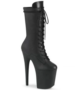 Pleaser Direct Flamingo 1050LWR Black Leather Mid-Calf Boots