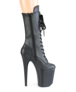 Pleaser Direct Flamingo 1050WR Black Faux Leather Mid-Calf Boots Larger Size Shoes