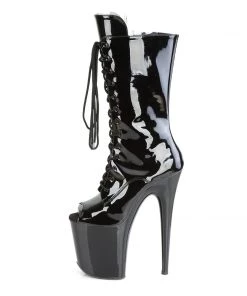 Pleaser Direct Flamingo 1051 Black Peep Toe Mid Calf Boots Larger Size Shoes