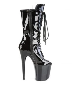 Pleaser Direct Flamingo 1051 Black Peep Toe Mid Calf Boots Larger Size Shoes