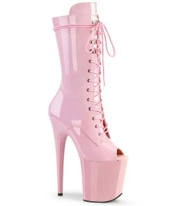 Pleaser Direct Flamingo 1051 Baby Pink Peep Toe Mid Calf Boots