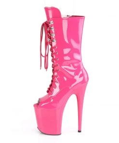 Pleaser Direct Larger Size Shoes Flamingo 1051 Pink Peep Toe Mid Calf Boots