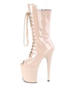 Pleaser Direct Larger Size Shoes Flamingo 1051 Beige Peep Toe Mid Calf Boots