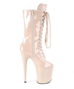 Pleaser Direct Larger Size Shoes Flamingo 1051 Beige Peep Toe Mid Calf Boots