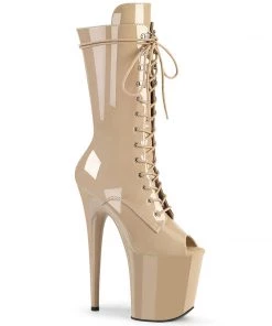 Pleaser Direct Larger Size Shoes Flamingo 1051 Beige Peep Toe Mid Calf Boots