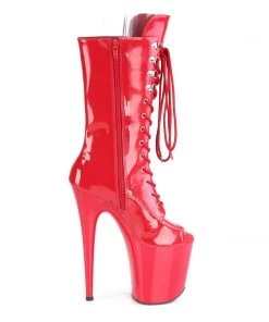 Pleaser Direct Larger Size Shoes Flamingo 1051 Red Peep Toe Mid Calf Boots