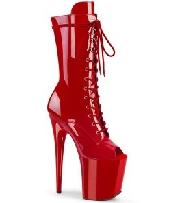 Pleaser Direct Larger Size Shoes Flamingo 1051 Red Peep Toe Mid Calf Boots
