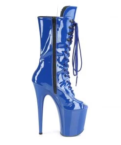 Pleaser Direct Flamingo 1051 Blue Peep Toe Mid Calf Boots