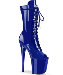 Pleaser Direct Flamingo 1051 Blue Peep Toe Mid Calf Boots