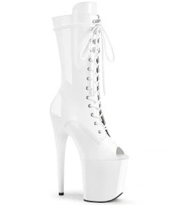 Pleaser Direct Flamingo 1051 White Peep Toe Mid Calf Boots Larger Size Shoes