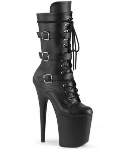Pleaser Direct Larger Size Shoes Flamingo 1053 Black Triple Buckle Mid Calf Boots