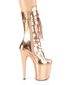 Pleaser Direct Flamingo 1053 Rose Gold Triple Buckle Mid Calf Boots