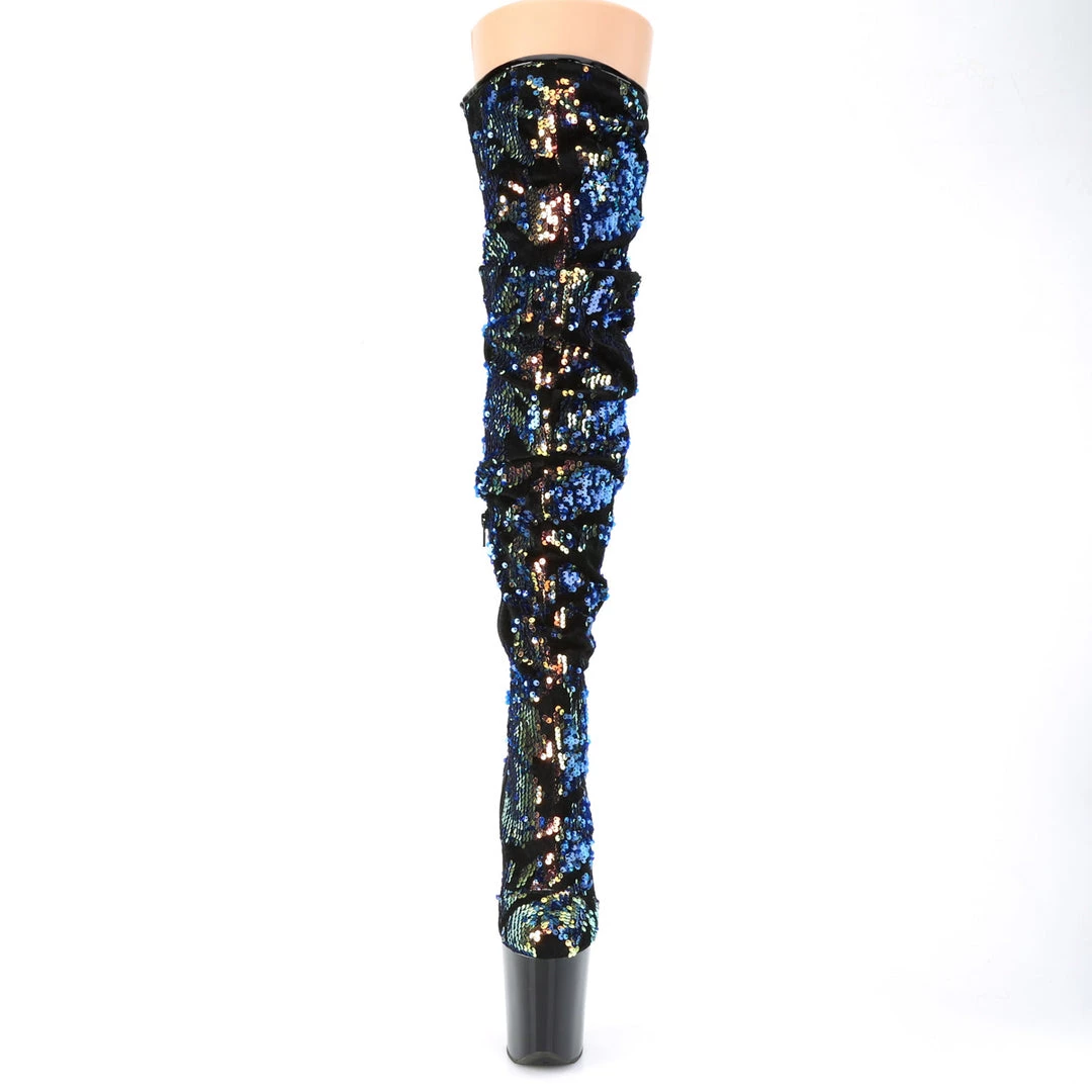 Pleaser Direct Flamingo 3004 Black And Blue Sequin Thigh Boots 2 Pleaser Direct Flamingo 3004 Black And Blue Sequin Thigh Boots