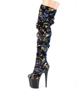 Pleaser Direct Flamingo 3004 Black And Blue Sequin Thigh Boots 7 Pleaser Direct Flamingo 3004 Black And Blue Sequin Thigh Boots