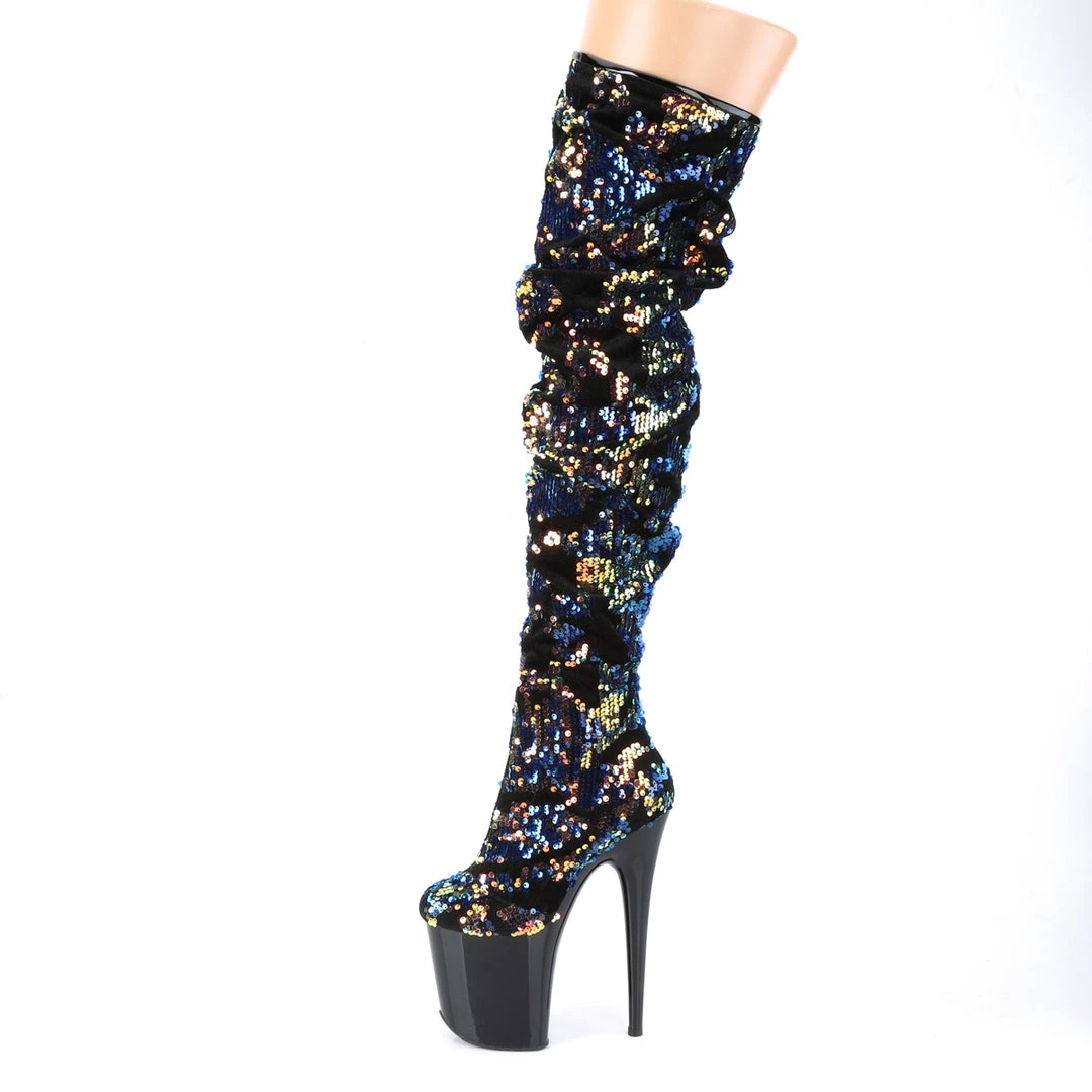 Pleaser Direct Flamingo 3004 Black And Blue Sequin Thigh Boots 3 Pleaser Direct Flamingo 3004 Black And Blue Sequin Thigh Boots