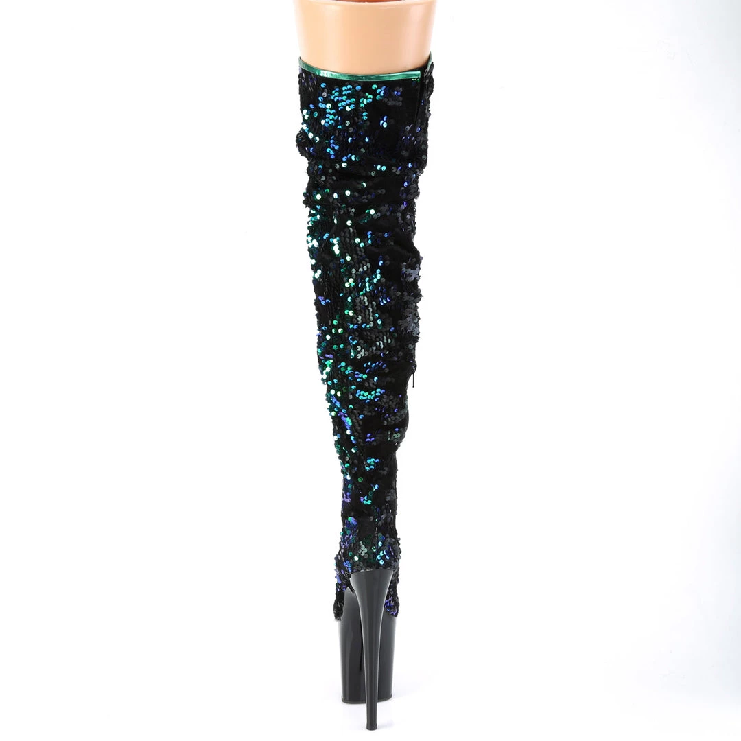 Pleaser Direct Flamingo 3004 Black And Green Sequin Thigh Boots Larger Size Shoes 4 Pleaser Direct Flamingo 3004 Black And Green Sequin Thigh Boots Larger Size Shoes