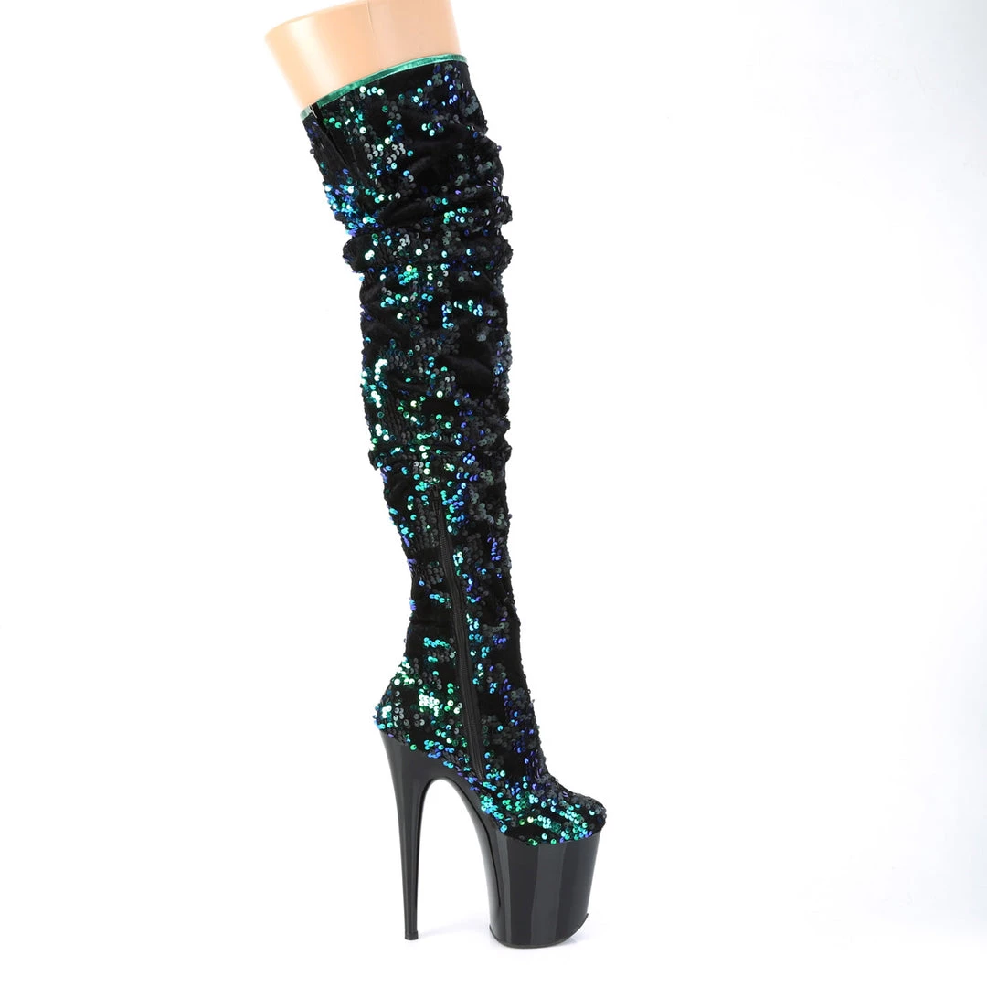Pleaser Direct Flamingo 3004 Black And Green Sequin Thigh Boots Larger Size Shoes 5 Pleaser Direct Flamingo 3004 Black And Green Sequin Thigh Boots Larger Size Shoes