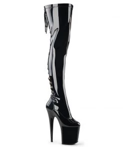 Pleaser Direct Platform Shoes Flamingo 3063 Black Patent Thigh High Boots