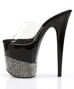 Pleaser Direct Larger Size Shoes Flamingo 801-3 Black With Rhinestone Platforms