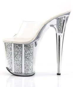 Pleaser Direct Flamingo 801G Silver With Glitter Platforms